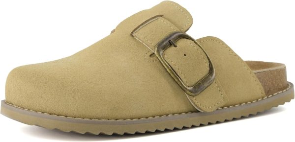 CUSHIONAIRE Women's Blain Genuine Suede Slip-On Clogs with + Memory Foam & Chic Buckle Mule - Comfortable, Non-Slip, Wide Widths Available