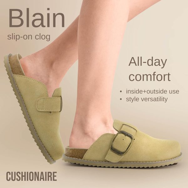 CUSHIONAIRE Women's Blain Genuine Suede Slip-On Clogs with + Memory Foam & Chic Buckle Mule - Comfortable, Non-Slip, Wide Widths Available - Image 2