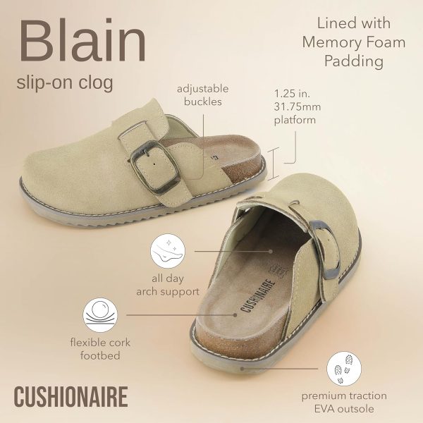 CUSHIONAIRE Women's Blain Genuine Suede Slip-On Clogs with + Memory Foam & Chic Buckle Mule - Comfortable, Non-Slip, Wide Widths Available - Image 3