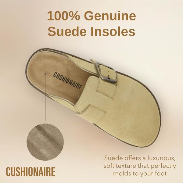 CUSHIONAIRE Women's Blain Genuine Suede Slip-On Clogs with + Memory Foam & Chic Buckle Mule - Comfortable, Non-Slip, Wide Widths Available - Image 4