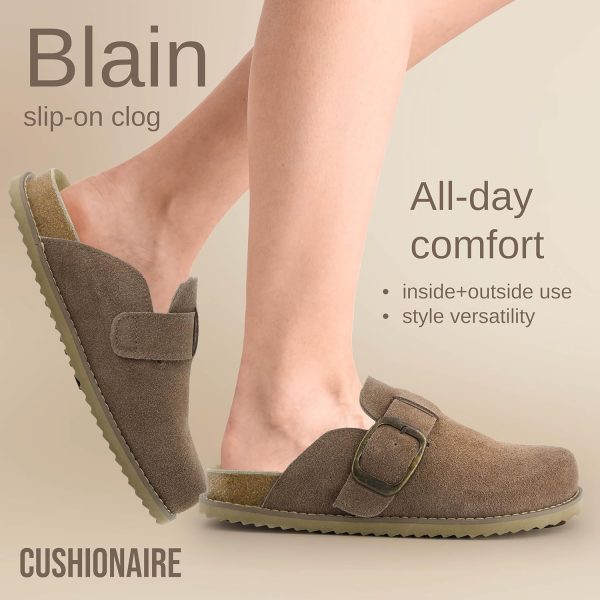 CUSHIONAIRE Women's Blain Genuine Suede Slip-On Clogs with + Memory Foam & Chic Buckle Mule - Comfortable, Non-Slip, Wide Widths Available - Image 20