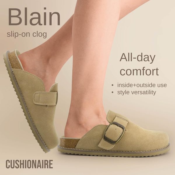 CUSHIONAIRE Women's Blain Genuine Suede Slip-On Clogs with + Memory Foam & Chic Buckle Mule - Comfortable, Non-Slip, Wide Widths Available - Image 38