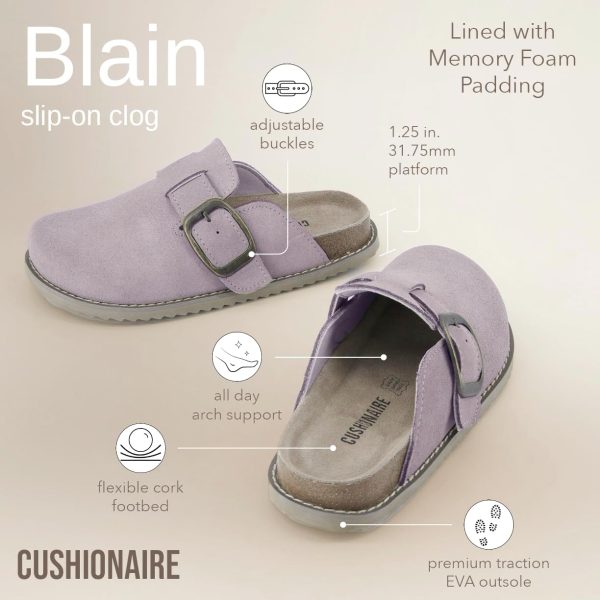 CUSHIONAIRE Women's Blain Genuine Suede Slip-On Clogs with + Memory Foam & Chic Buckle Mule - Comfortable, Non-Slip, Wide Widths Available - Image 48