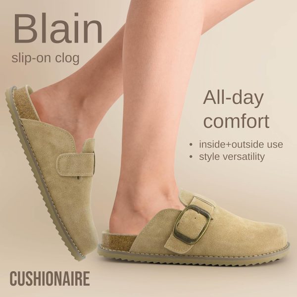 CUSHIONAIRE Women's Blain Genuine Suede Slip-On Clogs with + Memory Foam & Chic Buckle Mule - Comfortable, Non-Slip, Wide Widths Available - Image 56
