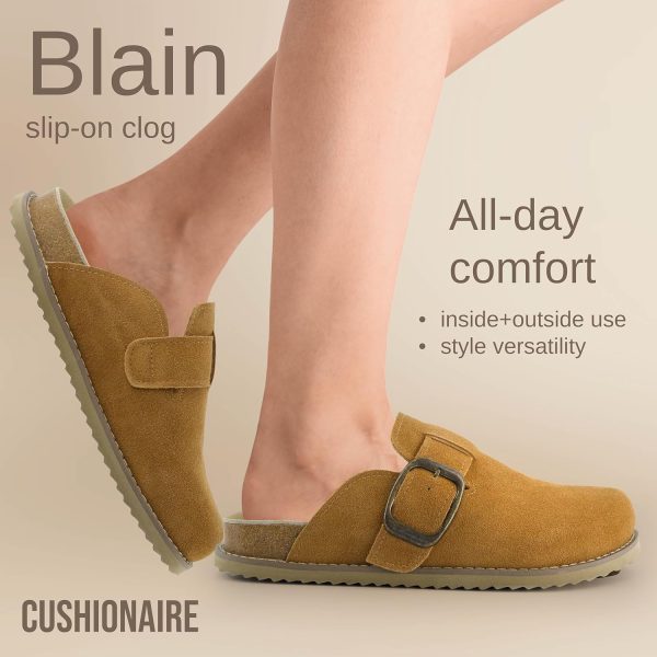 CUSHIONAIRE Women's Blain Genuine Suede Slip-On Clogs with + Memory Foam & Chic Buckle Mule - Comfortable, Non-Slip, Wide Widths Available - Image 65