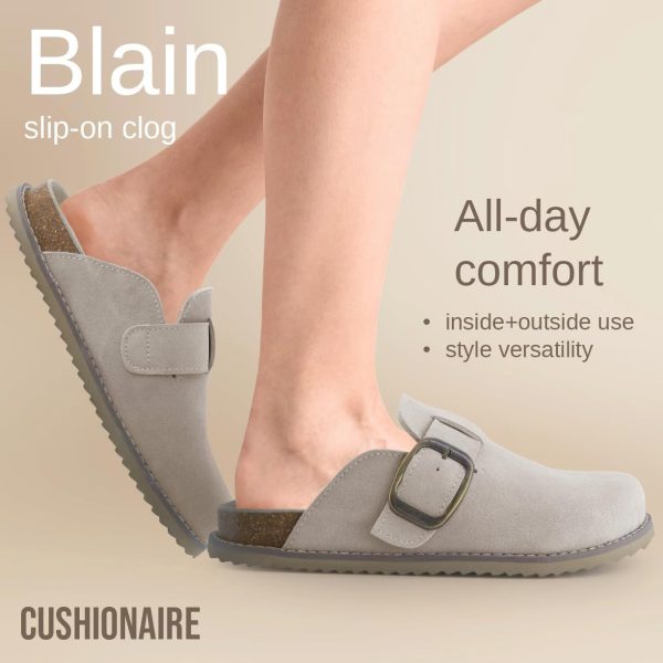 CUSHIONAIRE Women's Blain Genuine Suede Slip-On Clogs with + Memory Foam & Chic Buckle Mule - Comfortable, Non-Slip, Wide Widths Available - Image 82