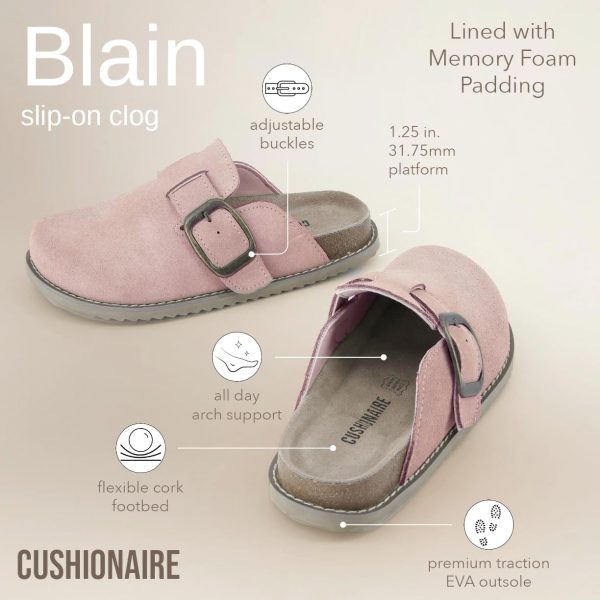 CUSHIONAIRE Women's Blain Genuine Suede Slip-On Clogs with + Memory Foam & Chic Buckle Mule - Comfortable, Non-Slip, Wide Widths Available - Image 92