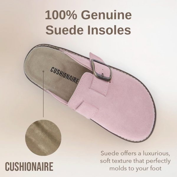 CUSHIONAIRE Women's Blain Genuine Suede Slip-On Clogs with + Memory Foam & Chic Buckle Mule - Comfortable, Non-Slip, Wide Widths Available - Image 93