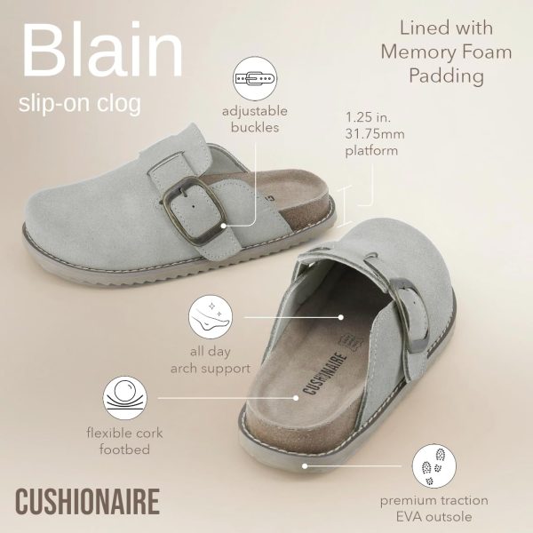 CUSHIONAIRE Women's Blain Genuine Suede Slip-On Clogs with + Memory Foam & Chic Buckle Mule - Comfortable, Non-Slip, Wide Widths Available - Image 101