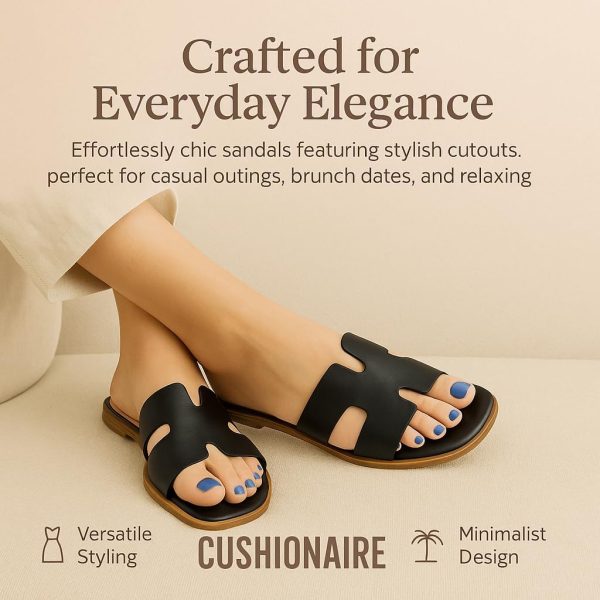 CUSHIONAIRE Voyage Cutout Strap Slides for Women, Slip On Summer Flats, Trendy Footwear, Comfortable Vacation Style Sandals for Women 2025 - Image 5