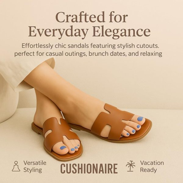 CUSHIONAIRE Voyage Cutout Strap Slides for Women, Slip On Summer Flats, Trendy Footwear, Comfortable Vacation Style Sandals for Women 2025 - Image 52