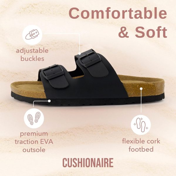 CUSHIONAIRE Lane Cork Footbed Sandals for Women – Comfortable Double Buckle Slip-On with Genuine Suede Footbed & Arch Support Slides for Women Footwear - Image 4