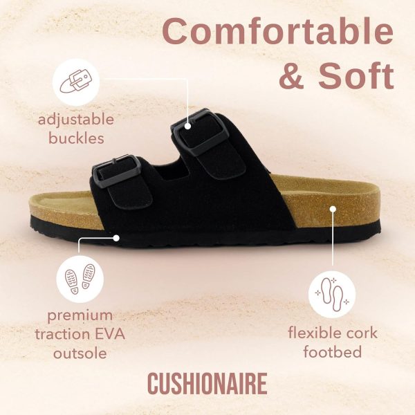 CUSHIONAIRE Lane Cork Footbed Sandals for Women – Comfortable Double Buckle Slip-On with Genuine Suede Footbed & Arch Support Slides for Women Footwear - Image 21
