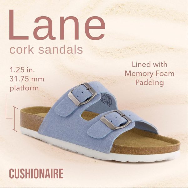 CUSHIONAIRE Lane Cork Footbed Sandals for Women – Comfortable Double Buckle Slip-On with Genuine Suede Footbed & Arch Support Slides for Women Footwear - Image 30