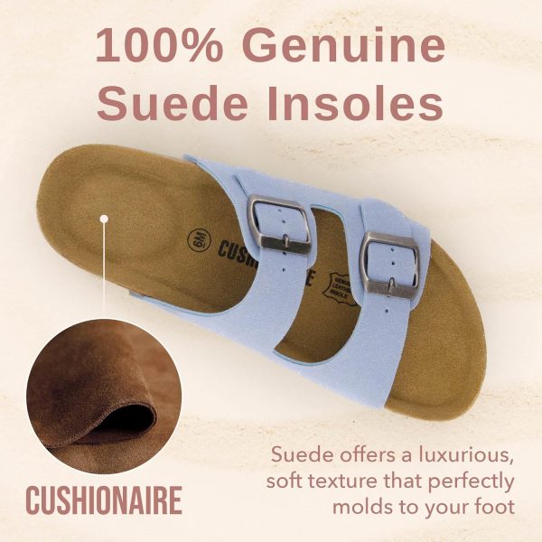 CUSHIONAIRE Lane Cork Footbed Sandals for Women – Comfortable Double Buckle Slip-On with Genuine Suede Footbed & Arch Support Slides for Women Footwear - Image 31