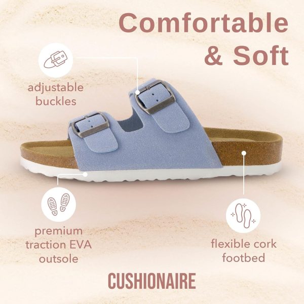CUSHIONAIRE Lane Cork Footbed Sandals for Women – Comfortable Double Buckle Slip-On with Genuine Suede Footbed & Arch Support Slides for Women Footwear - Image 32