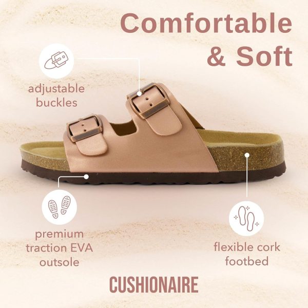 CUSHIONAIRE Lane Cork Footbed Sandals for Women – Comfortable Double Buckle Slip-On with Genuine Suede Footbed & Arch Support Slides for Women Footwear - Image 40