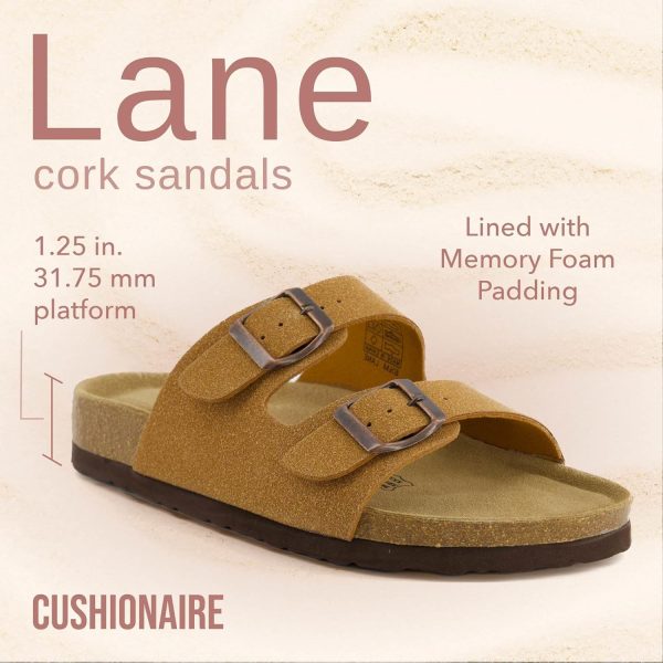 CUSHIONAIRE Lane Cork Footbed Sandals for Women – Comfortable Double Buckle Slip-On with Genuine Suede Footbed & Arch Support Slides for Women Footwear - Image 46