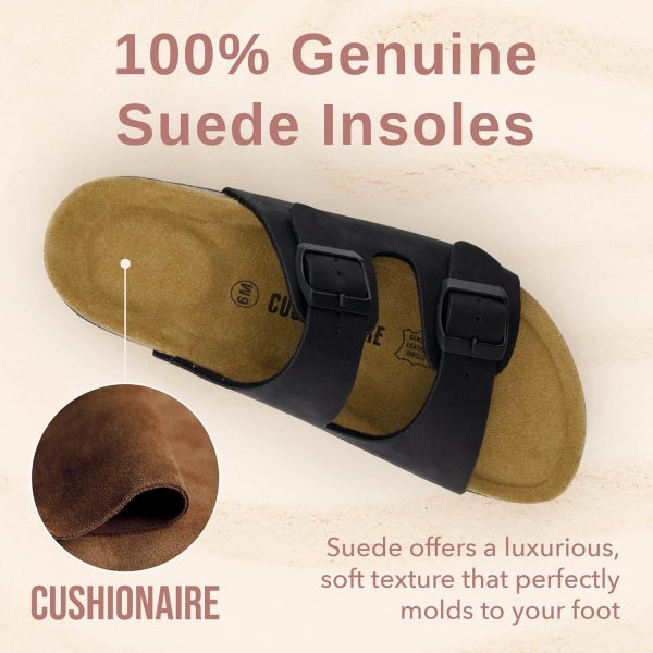 CUSHIONAIRE Lane Cork Footbed Sandals for Women – Comfortable Double Buckle Slip-On with Genuine Suede Footbed & Arch Support Slides for Women Footwear - Image 55