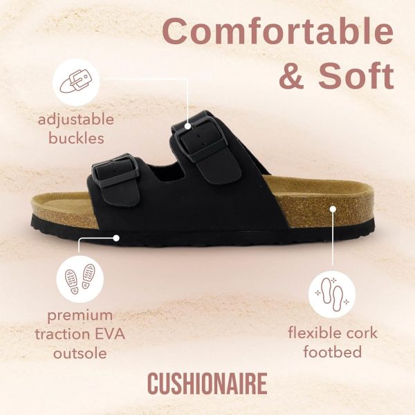CUSHIONAIRE Lane Cork Footbed Sandals for Women – Comfortable Double Buckle Slip-On with Genuine Suede Footbed & Arch Support Slides for Women Footwear - Image 56