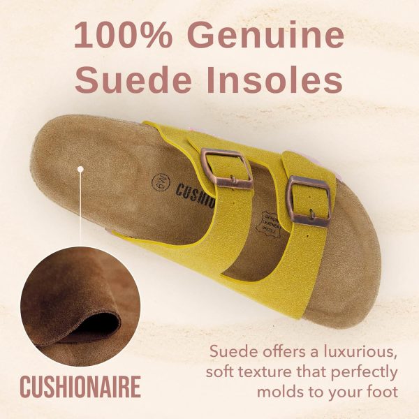 CUSHIONAIRE Lane Cork Footbed Sandals for Women – Comfortable Double Buckle Slip-On with Genuine Suede Footbed & Arch Support Slides for Women Footwear - Image 63