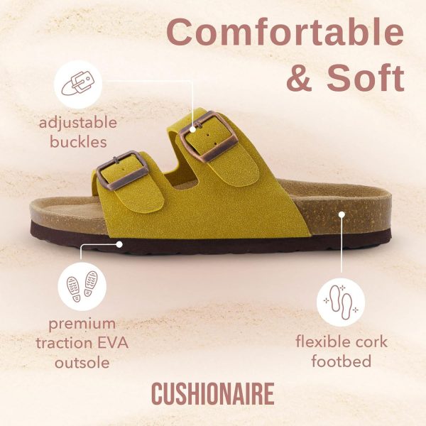CUSHIONAIRE Lane Cork Footbed Sandals for Women – Comfortable Double Buckle Slip-On with Genuine Suede Footbed & Arch Support Slides for Women Footwear - Image 64
