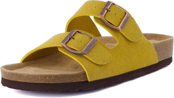 CUSHIONAIRE Lane Cork Footbed Sandals for Women – Comfortable Double Buckle Slip-On with Genuine Suede Footbed & Arch Support Slides for Women Footwear - Image 65