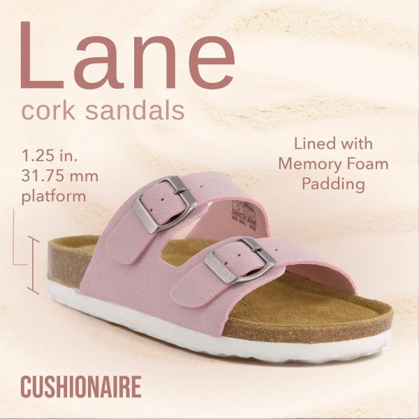 CUSHIONAIRE Lane Cork Footbed Sandals for Women – Comfortable Double Buckle Slip-On with Genuine Suede Footbed & Arch Support Slides for Women Footwear - Image 70