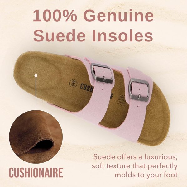 CUSHIONAIRE Lane Cork Footbed Sandals for Women – Comfortable Double Buckle Slip-On with Genuine Suede Footbed & Arch Support Slides for Women Footwear - Image 71