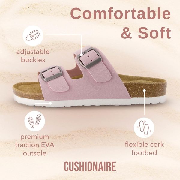 CUSHIONAIRE Lane Cork Footbed Sandals for Women – Comfortable Double Buckle Slip-On with Genuine Suede Footbed & Arch Support Slides for Women Footwear - Image 72