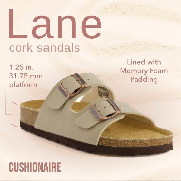 CUSHIONAIRE Lane Cork Footbed Sandals for Women – Comfortable Double Buckle Slip-On with Genuine Suede Footbed & Arch Support Slides for Women Footwear - Image 78