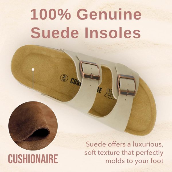 CUSHIONAIRE Lane Cork Footbed Sandals for Women – Comfortable Double Buckle Slip-On with Genuine Suede Footbed & Arch Support Slides for Women Footwear - Image 79