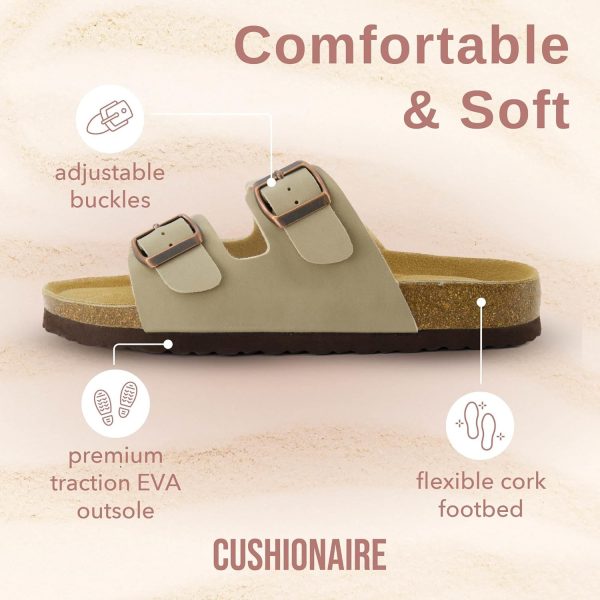 CUSHIONAIRE Lane Cork Footbed Sandals for Women – Comfortable Double Buckle Slip-On with Genuine Suede Footbed & Arch Support Slides for Women Footwear - Image 80