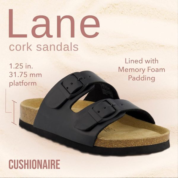 CUSHIONAIRE Lane Cork Footbed Sandals for Women – Comfortable Double Buckle Slip-On with Genuine Suede Footbed & Arch Support Slides for Women Footwear - Image 86