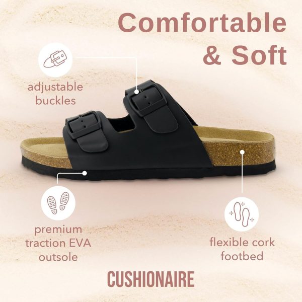 CUSHIONAIRE Lane Cork Footbed Sandals for Women – Comfortable Double Buckle Slip-On with Genuine Suede Footbed & Arch Support Slides for Women Footwear - Image 88