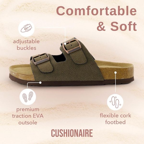 CUSHIONAIRE Lane Cork Footbed Sandals for Women – Comfortable Double Buckle Slip-On with Genuine Suede Footbed & Arch Support Slides for Women Footwear - Image 96