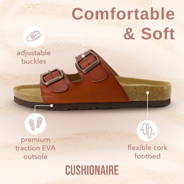 CUSHIONAIRE Lane Cork Footbed Sandals for Women – Comfortable Double Buckle Slip-On with Genuine Suede Footbed & Arch Support Slides for Women Footwear - Image 104