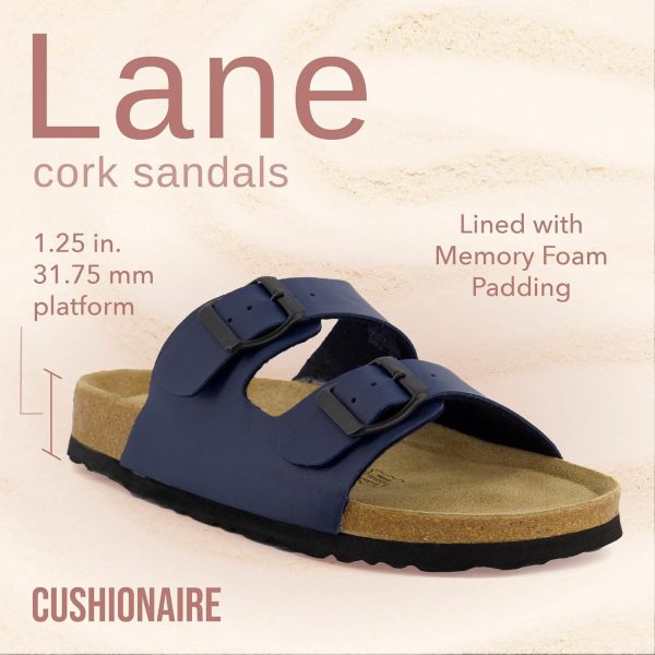 CUSHIONAIRE Lane Cork Footbed Sandals for Women – Comfortable Double Buckle Slip-On with Genuine Suede Footbed & Arch Support Slides for Women Footwear - Image 120