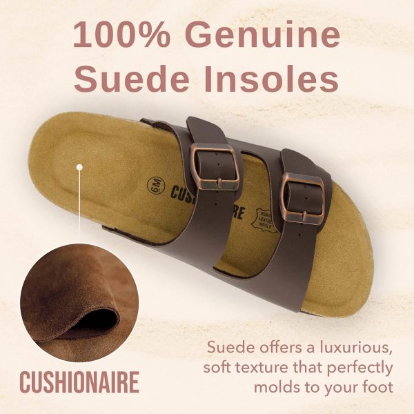 CUSHIONAIRE Lane Cork Footbed Sandals for Women – Comfortable Double Buckle Slip-On with Genuine Suede Footbed & Arch Support Slides for Women Footwear - Image 129