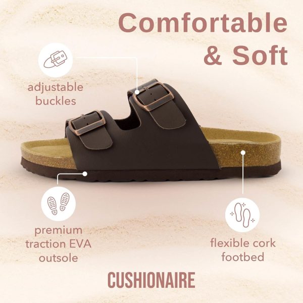 CUSHIONAIRE Lane Cork Footbed Sandals for Women – Comfortable Double Buckle Slip-On with Genuine Suede Footbed & Arch Support Slides for Women Footwear - Image 130