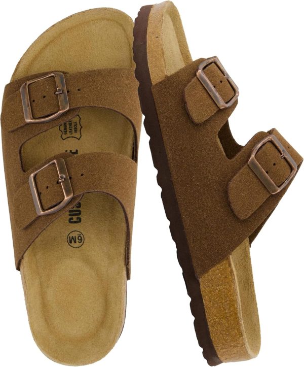 CUSHIONAIRE Lane Cork Footbed Sandals for Women – Comfortable Double Buckle Slip-On with Genuine Suede Footbed & Arch Support Slides for Women Footwear - Image 135