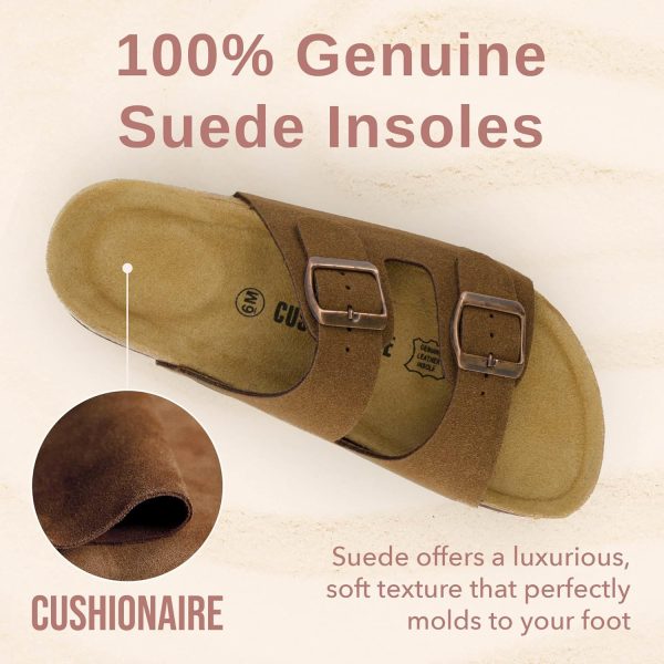 CUSHIONAIRE Lane Cork Footbed Sandals for Women – Comfortable Double Buckle Slip-On with Genuine Suede Footbed & Arch Support Slides for Women Footwear - Image 137