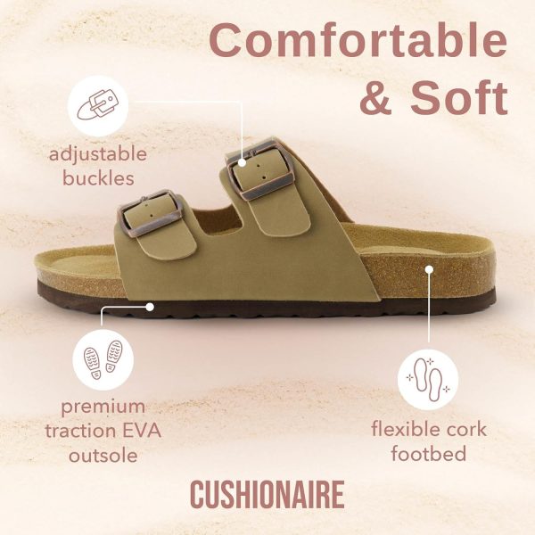 CUSHIONAIRE Lane Cork Footbed Sandals for Women – Comfortable Double Buckle Slip-On with Genuine Suede Footbed & Arch Support Slides for Women Footwear - Image 146