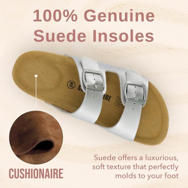 CUSHIONAIRE Lane Cork Footbed Sandals for Women – Comfortable Double Buckle Slip-On with Genuine Suede Footbed & Arch Support Slides for Women Footwear - Image 153