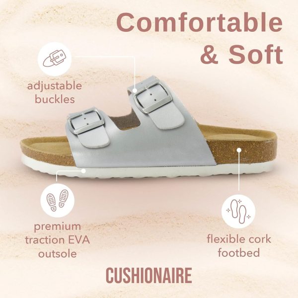 CUSHIONAIRE Lane Cork Footbed Sandals for Women – Comfortable Double Buckle Slip-On with Genuine Suede Footbed & Arch Support Slides for Women Footwear - Image 154
