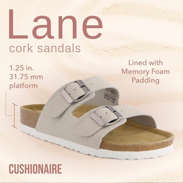 CUSHIONAIRE Lane Cork Footbed Sandals for Women – Comfortable Double Buckle Slip-On with Genuine Suede Footbed & Arch Support Slides for Women Footwear - Image 168