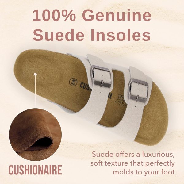 CUSHIONAIRE Lane Cork Footbed Sandals for Women – Comfortable Double Buckle Slip-On with Genuine Suede Footbed & Arch Support Slides for Women Footwear - Image 169