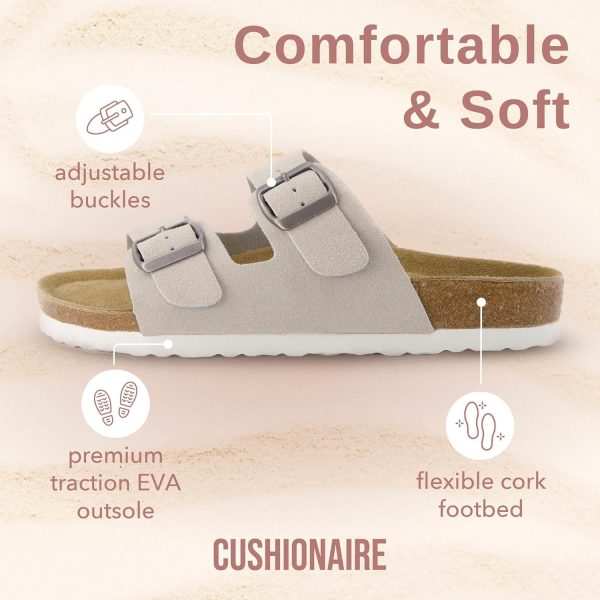 CUSHIONAIRE Lane Cork Footbed Sandals for Women – Comfortable Double Buckle Slip-On with Genuine Suede Footbed & Arch Support Slides for Women Footwear - Image 170