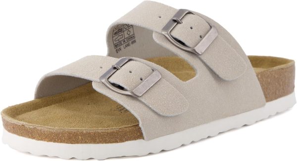 CUSHIONAIRE Lane Cork Footbed Sandals for Women – Comfortable Double Buckle Slip-On with Genuine Suede Footbed & Arch Support Slides for Women Footwear - Image 171