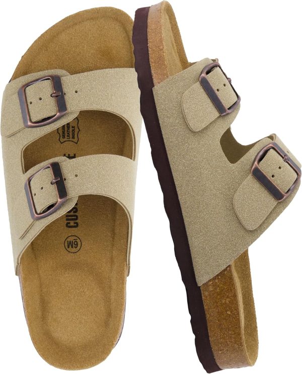 CUSHIONAIRE Lane Cork Footbed Sandals for Women – Comfortable Double Buckle Slip-On with Genuine Suede Footbed & Arch Support Slides for Women Footwear - Image 175